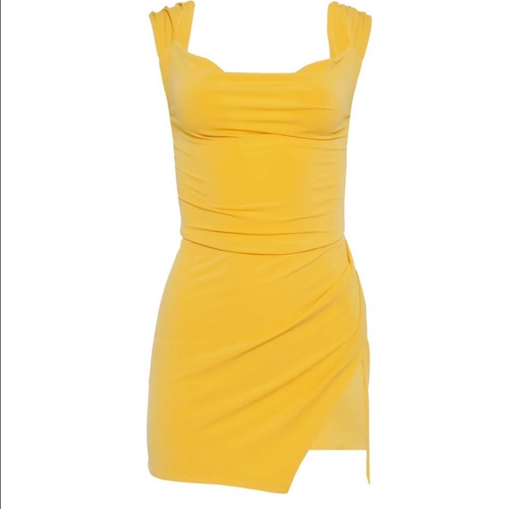 Tiger Mist. Yellow Backless Mini Dress